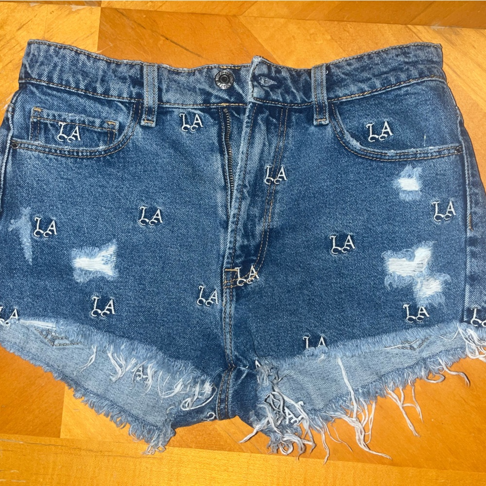 Guess Blue Jean Shorts with White Embroidery